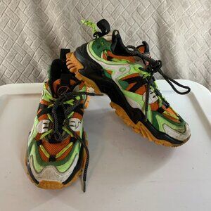 Javi Womens 7.5 Swipe Sneakers Colorful Suede Leather Chunky Fashion Hiking Kpop